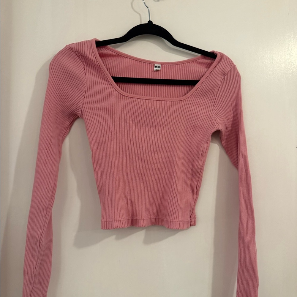 Uniqlo Pink Ribbed Long Sleeve Top